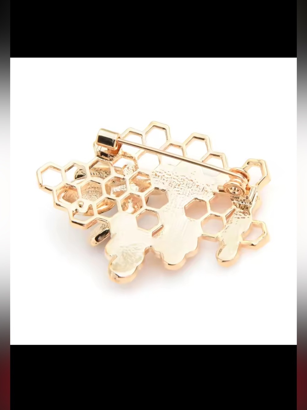 Vintage Inspired Honey Bee Honeycomb Brooch Gold Tone Pin - Picture 5 of 6